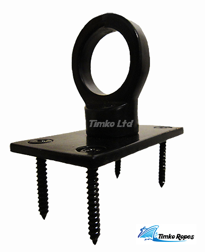 24mm Matt Black Decking Rope Hook End & Fixing Plate Rope Post Fitting ...