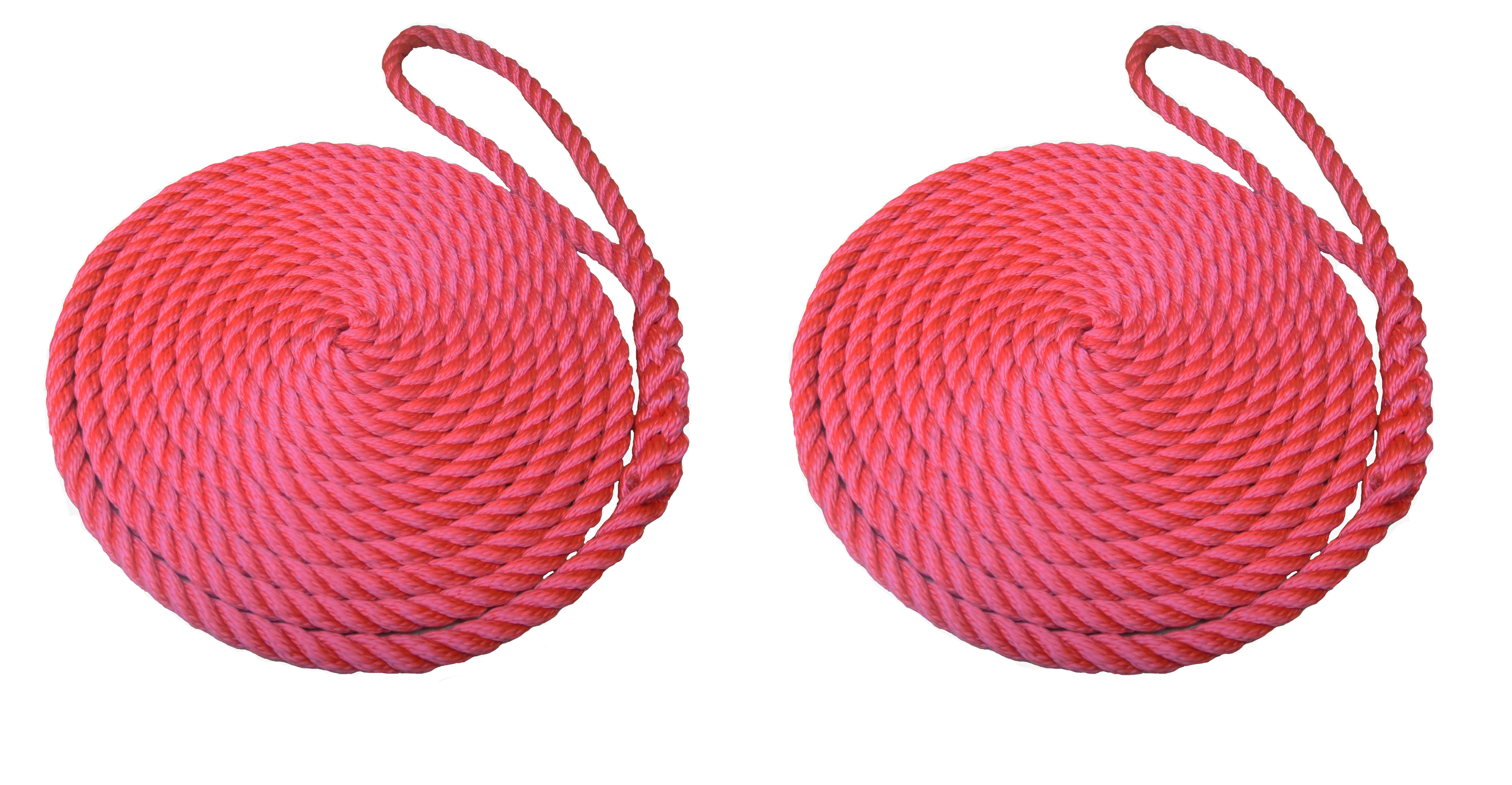 2 x 16mm Red 3-Strand Boat Mooring Ropes/Warps/Lines Large Soft Eye One End