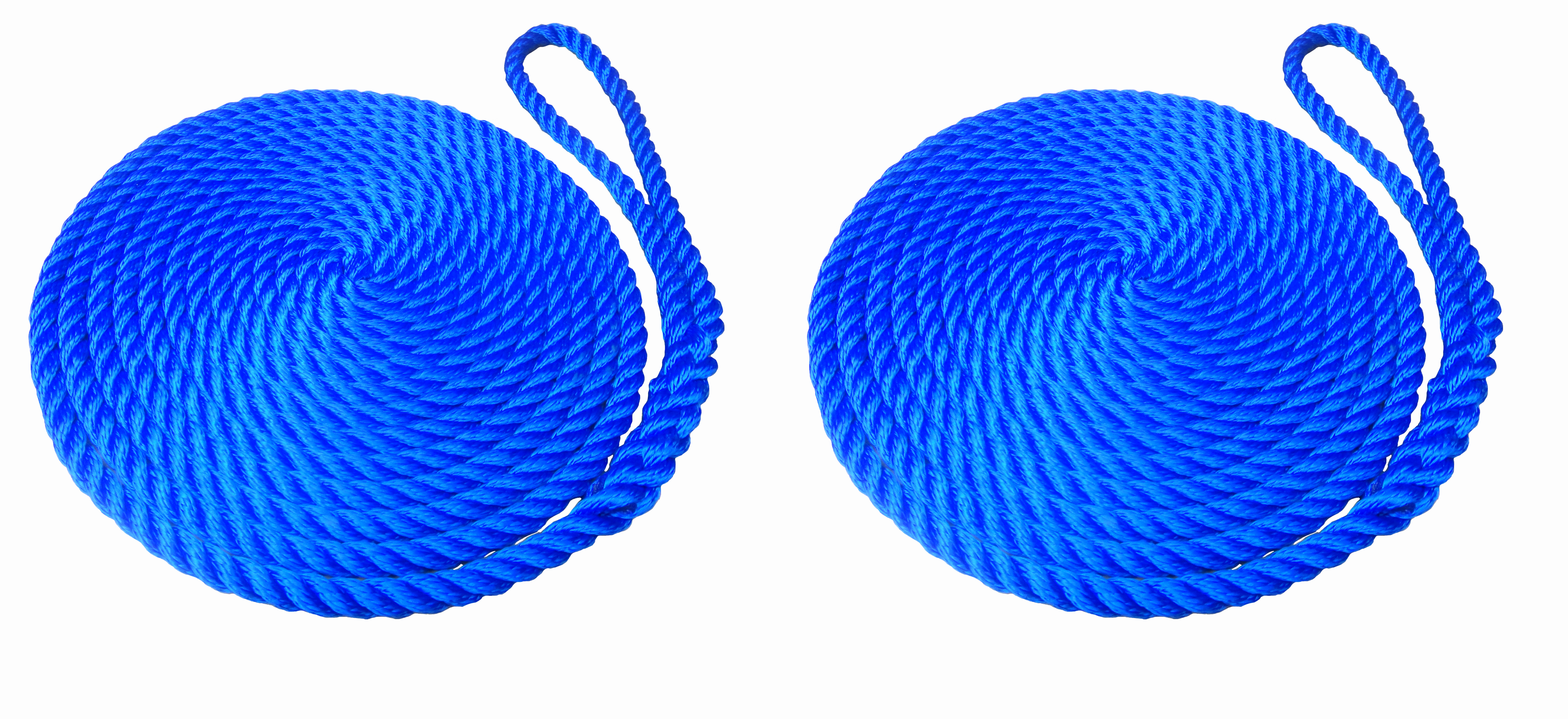 2 x 12mm Royal Blue 3-Strand Boat Mooring Ropes/Warps/Lines Large Soft Eye One End