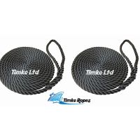 2 x 12mm Black 3-Strand Boat Mooring Ropes/Warps/Lines Large Soft Eye One End