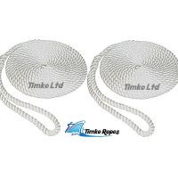 2 x 10mm White Nylon 3-Strand Boat Mooring Ropes/Warps/Lines Large Soft Eye One End