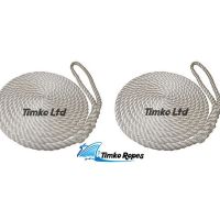 2 x 16mm White 3-Strand Boat Mooring Ropes/Warps/Lines Large Soft Eye One End