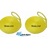 2 x 16mm Yellow 3-Strand Boat Mooring Ropes/Warps/Lines Large Soft Eye One End