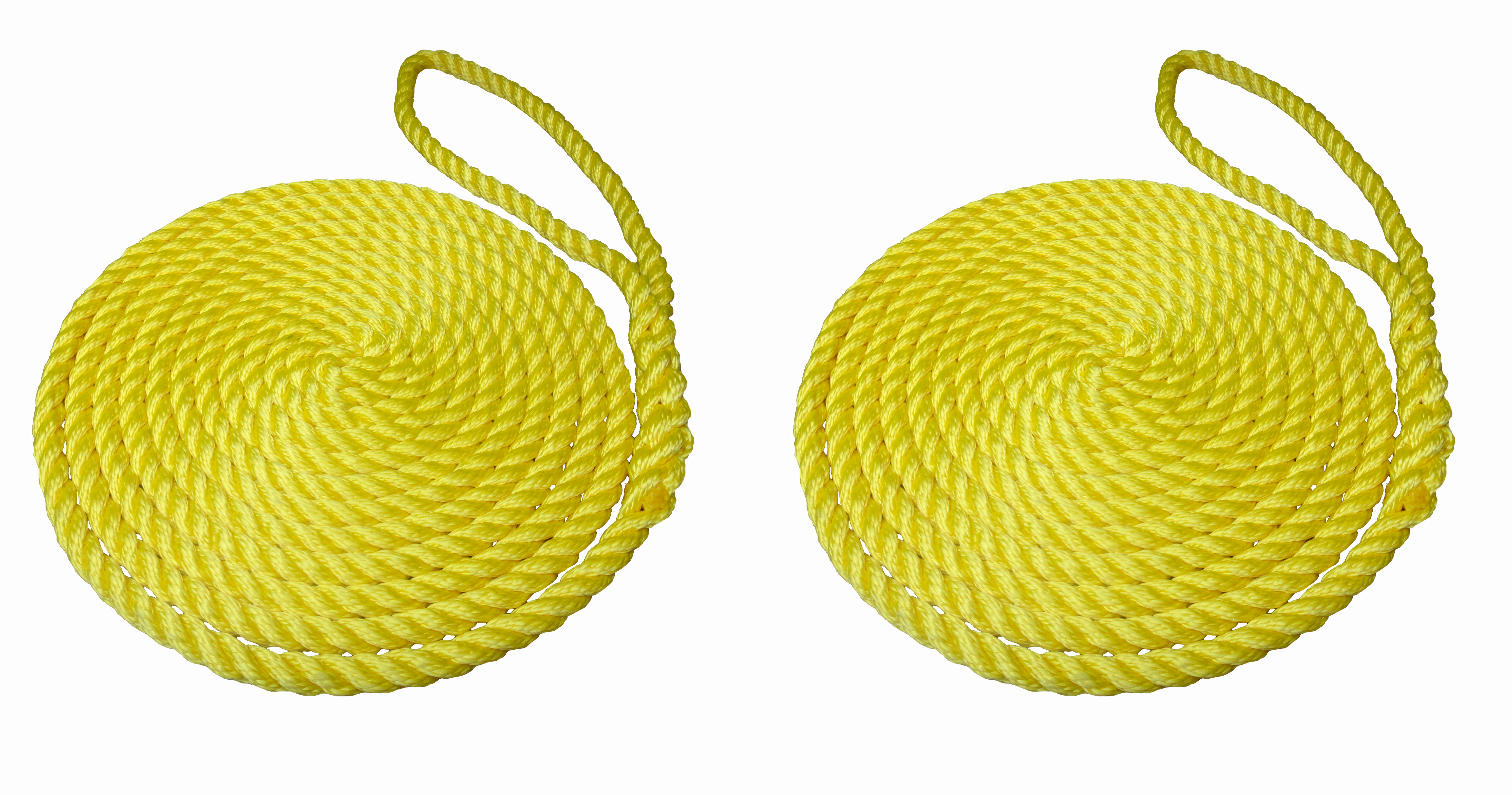 2 x 16mm Yellow 3-Strand Boat Mooring Ropes/Warps/Lines Large Soft Eye One End